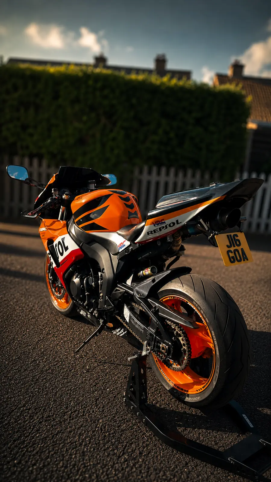 Motorcycle fitted with a GOA rear number plate